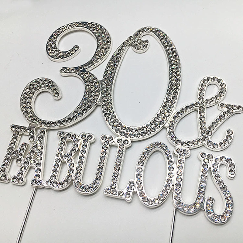 Wholesale Bling wedding decoration Diamante crystal 30 fabulous  cake topper