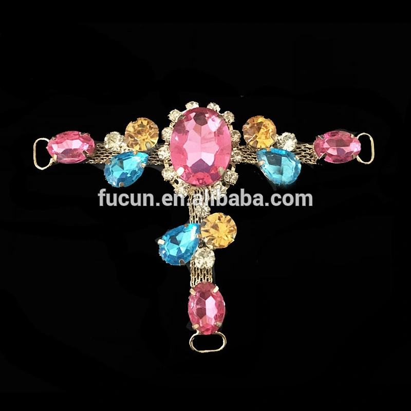Colorful fashion rhinestone trimming chain lady sandal accessories shoes connector shoes upper buckle