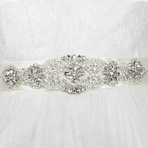 custom design glass beaded lace rhinestone trim applique sash belt for wedding dresses