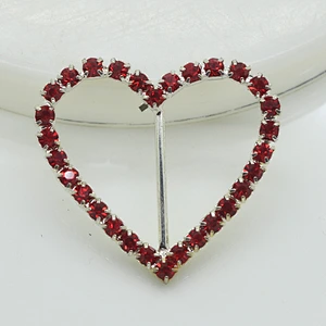 Fashion hot sale Metal heart red Rhinestone Buckle For Wedding Invitation