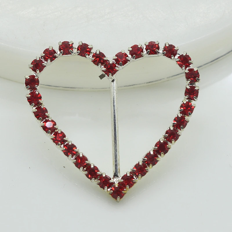 Fashion hot sale Metal heart red Rhinestone Buckle For Wedding Invitation