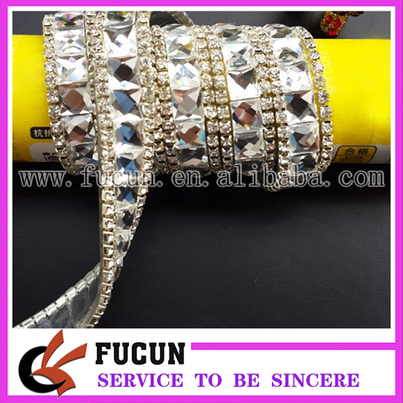 Hot Fix metal chain acrylic Crystal Rhinestone Mesh Trimming for garment,shoe,hat decoration