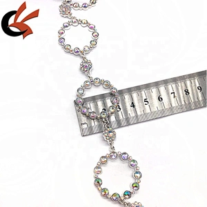 Costume Trimming silver metal AB crystal rings chain trims