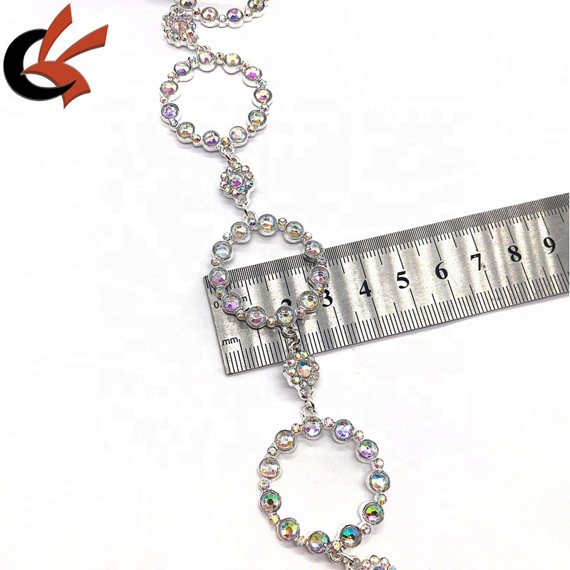 Costume Trimming silver metal AB crystal rings chain trims
