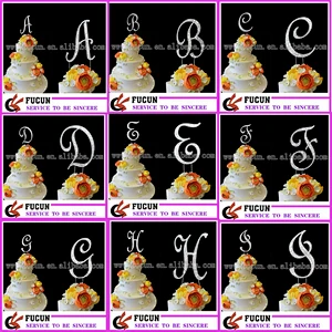 wholesale Bling crystal rhinestone silver wedding letter initial monogram cake topper-5