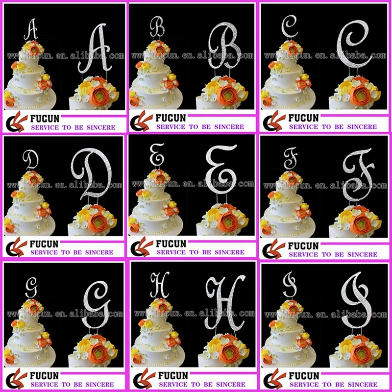 wholesale Bling crystal rhinestone silver wedding letter initial monogram cake topper-5