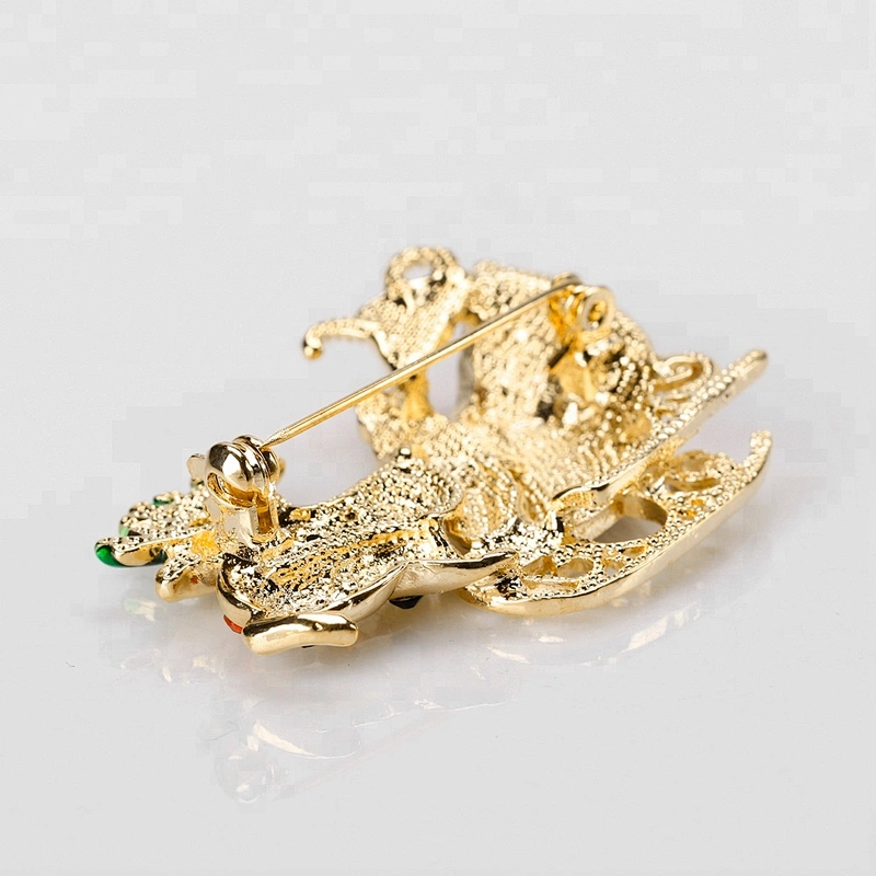 Vintage Rhinestone Deer and sleigh Christmas Holiday Brooch Pin