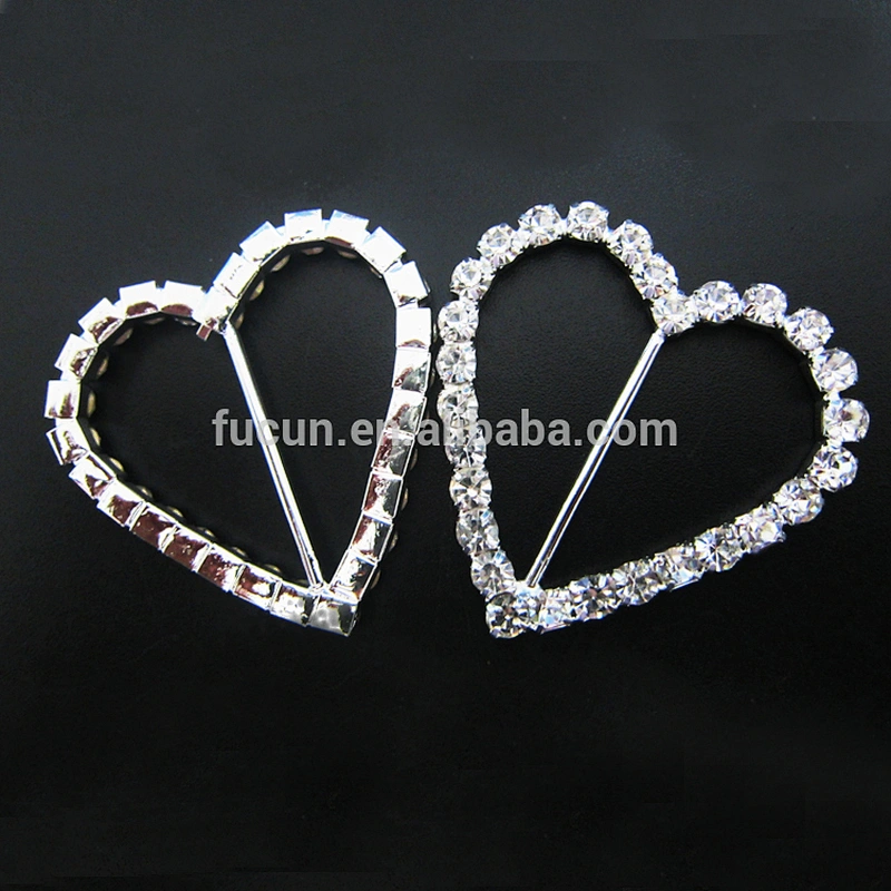 Decorative Fashion Round Square and Heart Shaped Rhinestone Ribbon Slider Buckles
