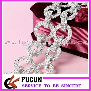 Clear round ring Crystal Rhinestone Trim Silver Wedding Dress Chain