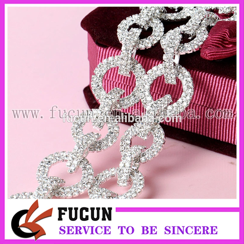 Clear round ring Crystal Rhinestone Trim Silver Wedding Dress Chain