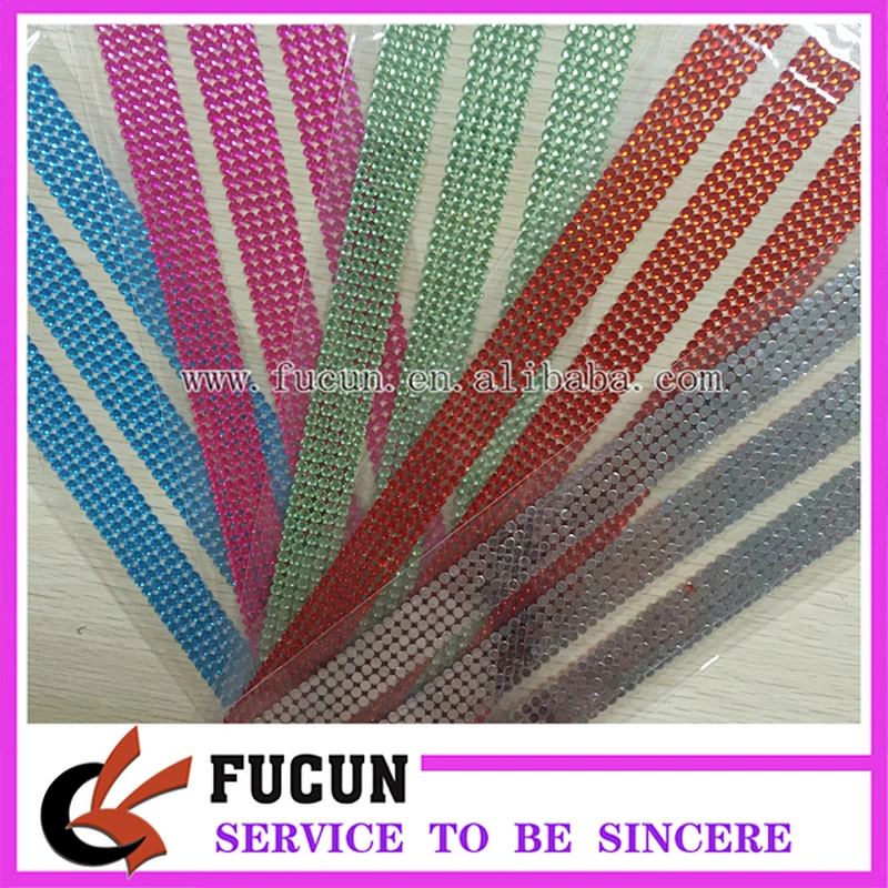 Fancy cheap price 5 rows assorted colors self adhesive sticker sheet rhinestone sticker for decoration