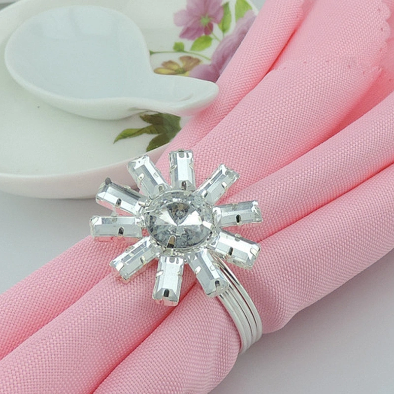 Chinese Wholesale Wedding Crystal Sun Flower Acrylic Napkin Ring Table Decoration