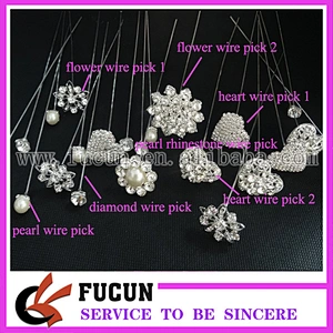 heart Crystal rhinestone bride Floral Bouquet brooch Jewelry wire Picks