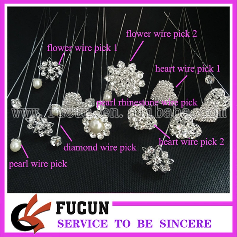 heart Crystal rhinestone bride Floral Bouquet brooch Jewelry wire Picks