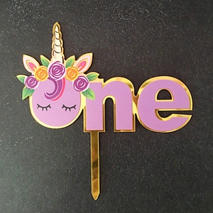China birthday party items decoration unique painting acrylic rainbow cake topper