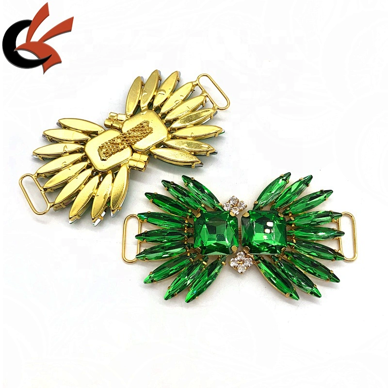 Costume buckles Green gold color diamante bikini connectors