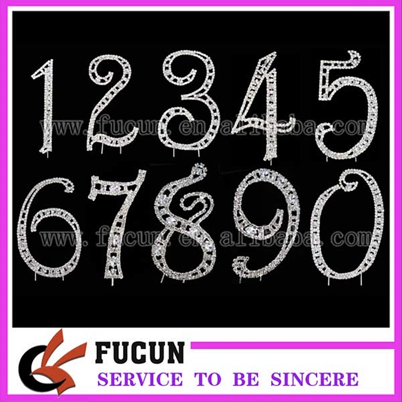 plating silver number 10 rhinestone acrylic cake decorations