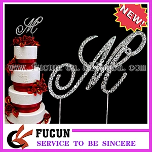 Silver Letter Initial Monogram Wedding Cake Topper in Crystal Rhinestone Covered