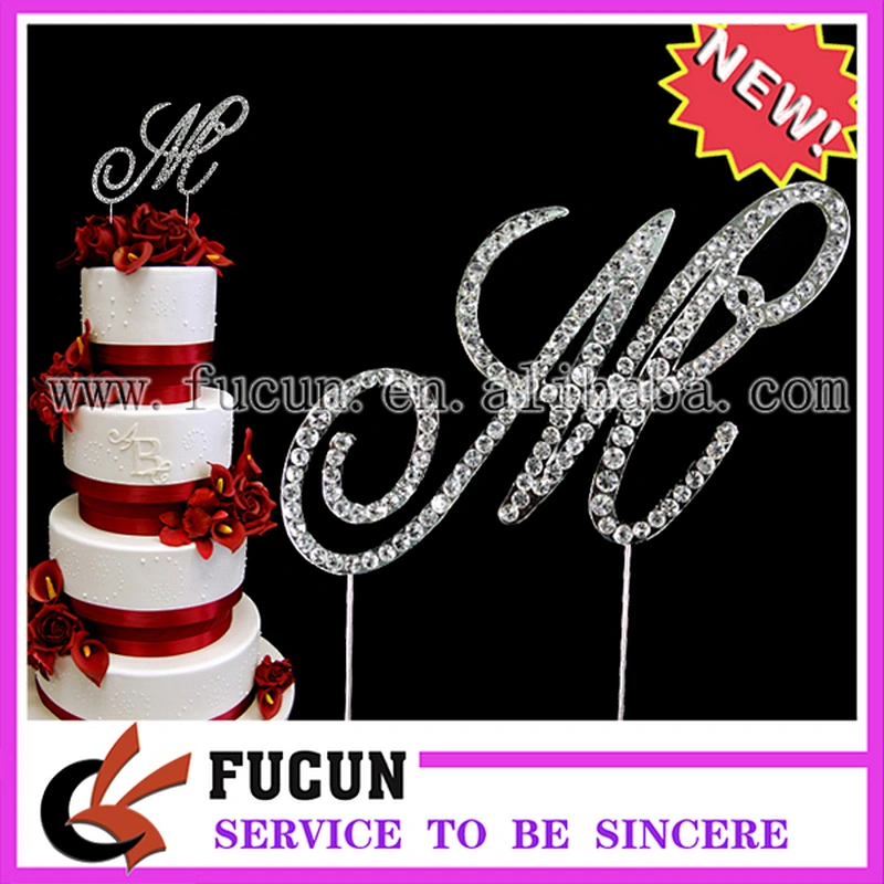 Silver Letter Initial Monogram Wedding Cake Topper in Crystal Rhinestone Covered