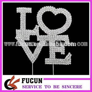 New arrival 2016 wedding cake decoration LOVE diamante rhinestone cake topper