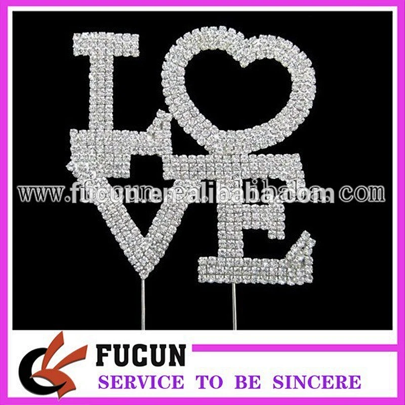 New arrival 2016 wedding cake decoration LOVE diamante rhinestone cake topper