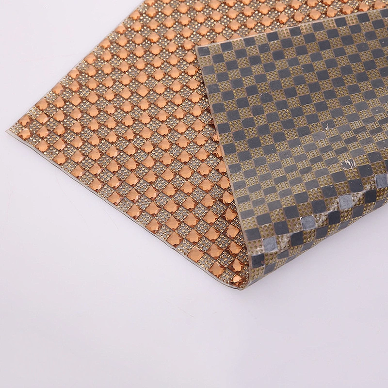 Hotfix Rhinestones Champagne Gold Color Hotfix Crystal Mesh Sheet for Garment Decor