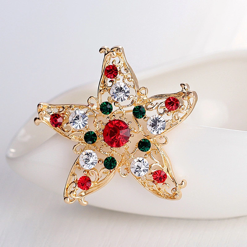 Hot selling blingbling colorful star shape brooch pin for Christmas Eve decoration