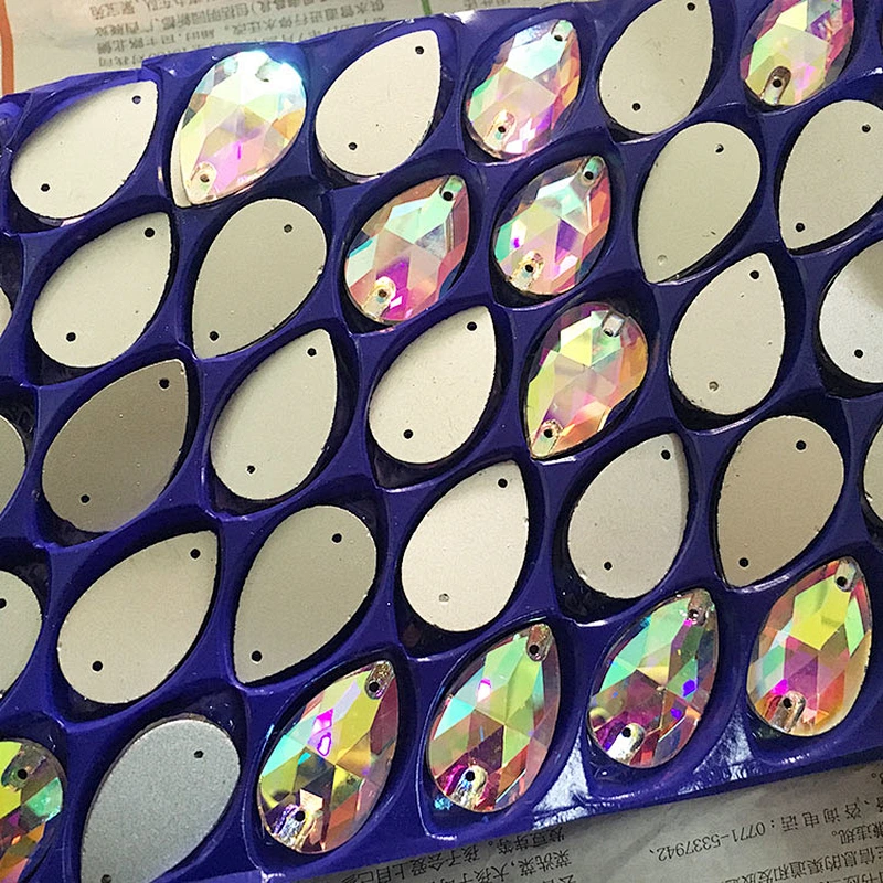 sew on garment decoration Flat back teardrop shape AB glass crystal stone