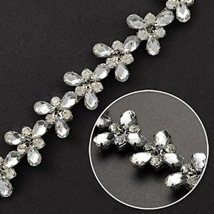 wholesale cheap costume decoration silver rhinestone bridal applique sash trim by yards