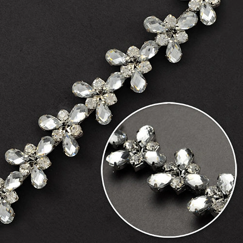 wholesale cheap costume decoration silver rhinestone bridal applique sash trim by yards