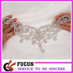 wholesale sparkling neck rhinestone applique for wedding dress
