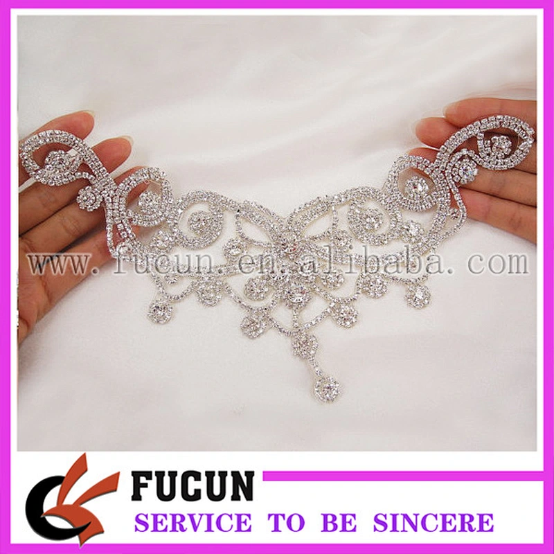 wholesale sparkling neck rhinestone applique for wedding dress