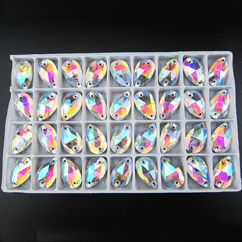 wholesale 7*12mm dressing use teardrop shape crystal AB neon glass stone sew on clothes