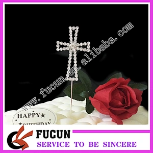 rhinestone Cross Baptism Communion Christening Easter Party cake topper for decoration