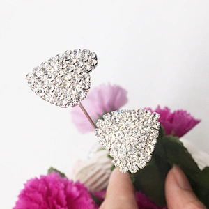 20cm stem single heart crystal flower brooch pin bouquet rhinestone stick for decoration