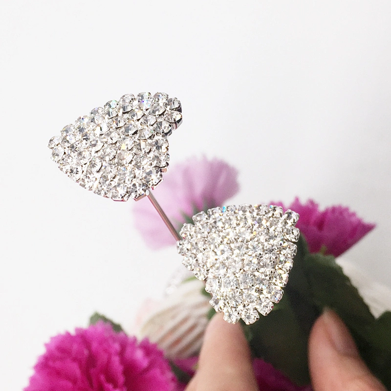 20cm stem single heart crystal flower brooch pin bouquet rhinestone stick for decoration