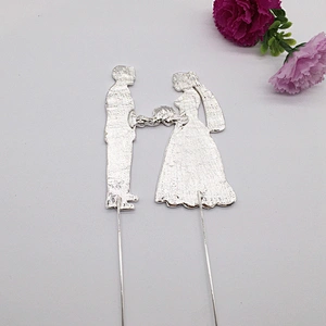 Custom couple crystal bridal bouquet bride and bridegroom wedding cake topper