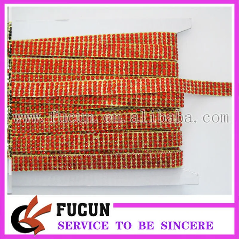 4 rows red rhinestone tape