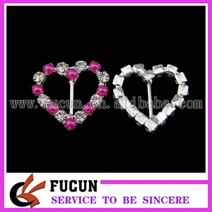 wholesale sparkly heart rhinestone ribbon buckles sliders for party decoration