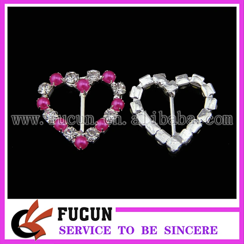 wholesale sparkly heart rhinestone ribbon buckles sliders for party decoration