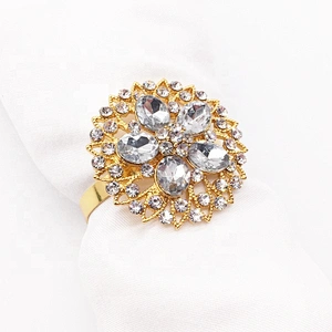 Elegant Table Decoration Glass Rhinestone Gold Bridal Wedding Floral Napkin Ring
