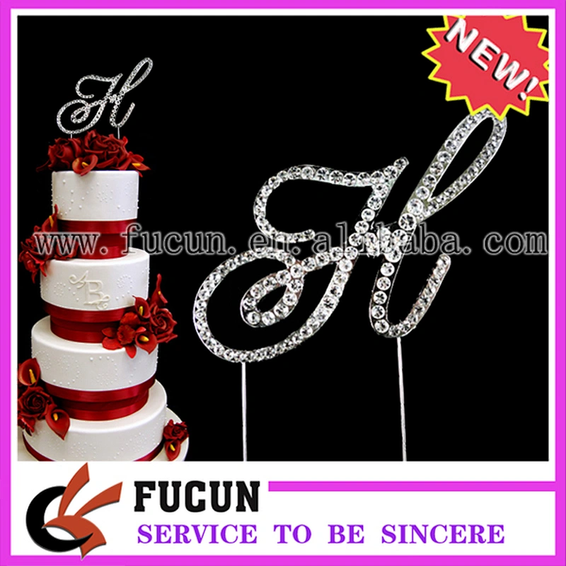 Silver Letter Initial Monogram Wedding Cake Topper in Crystal Rhinestone Covered