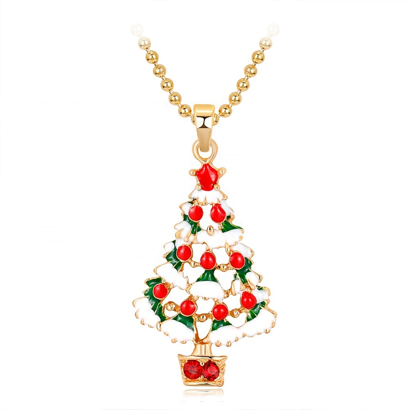 Christmas Gift Rhinestone Christmas Tree Necklace