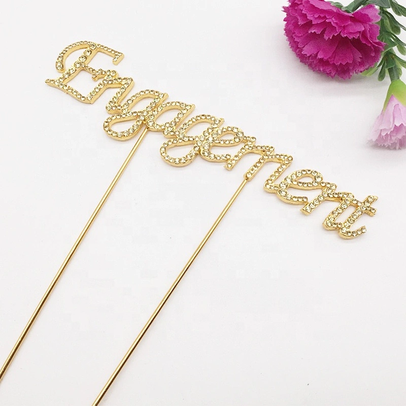 Golden Engagement Valentine's Day Occasion Wedding Rhinestone Cake Topper