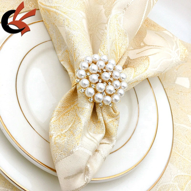 Metal Gold Plated Bling Pearl Napkin Ring for Table Decoration