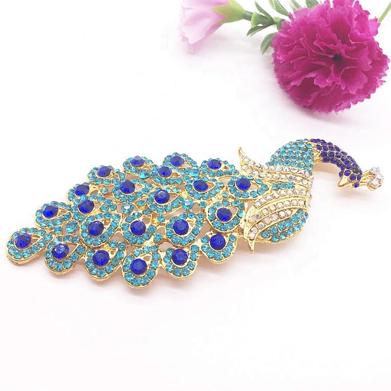 Peacock Shaped Rhinestone Brooches Peafowl Design Blue Crystal Pin Brooch