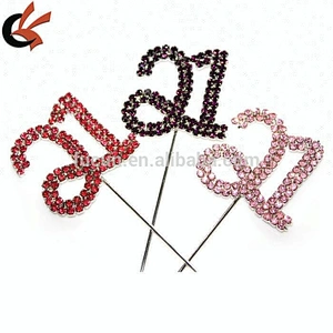 number 21 pink rhinestone cake topper for 21 st birthday cake decoration