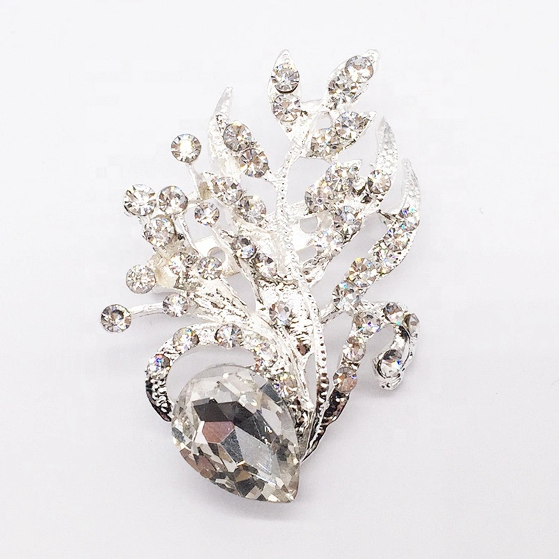 Customized fancy crystal rhinestone plant brooch for men suit