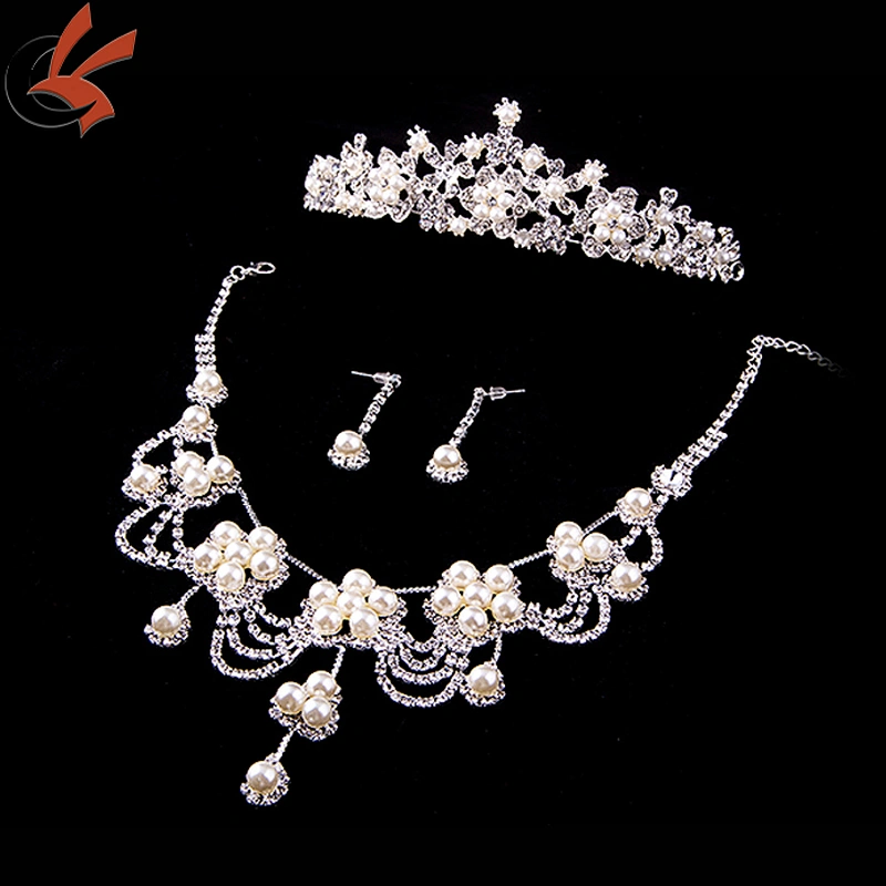 Elegent pearl Rhinestone drop Jewelry Set Crystal Wedding bride tiara,earings,necklace