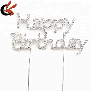 Cake Topper with Rhinestone Happy Birthday Letters Design Topper Pick Stick